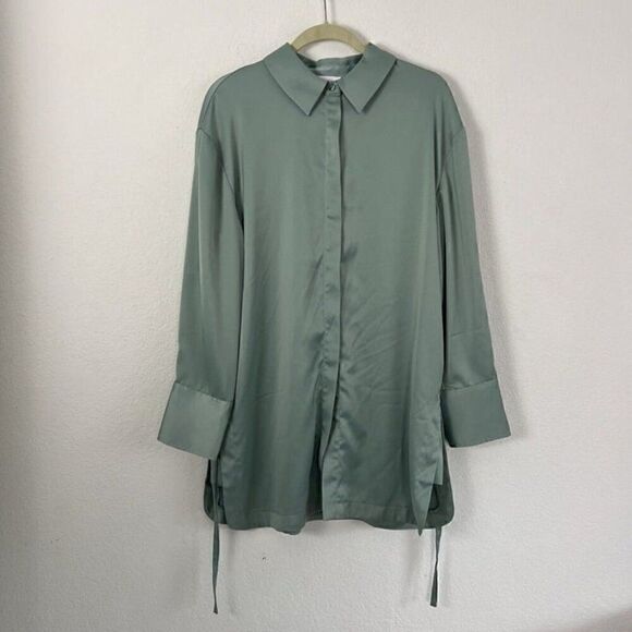 House of Harlow 1960 Dresses & Skirts - House of Harlow 1960 Revolve Women Blue Green Satin long Sleeve Mini Shirt Dress